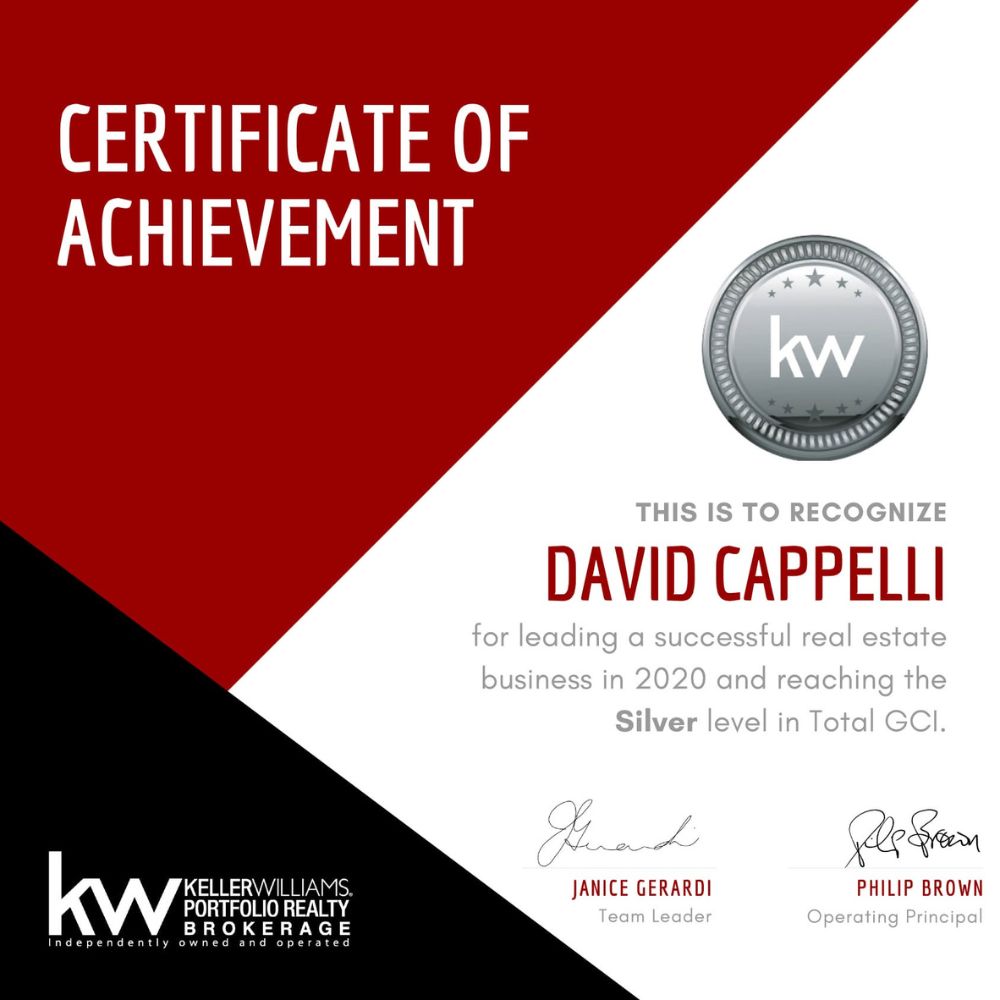 KW Silver Award for Gross Commission Income in 2020 - David Cappelli